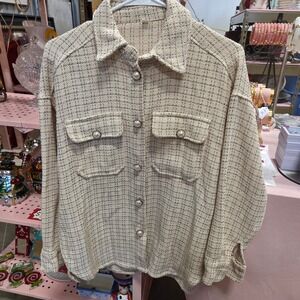 Tweed Shirt Jacket Shacket with Pearl Buttons Size L